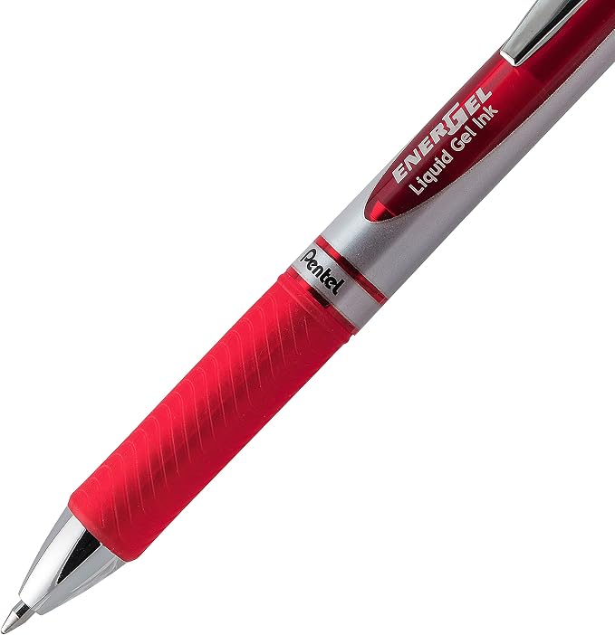 Pentel EnerGel Deluxe RTX Retractable Liquid Gel Pen, (0.7mm), Metal Tip, Red Ink, 2 Pack (BL77BP2B)
