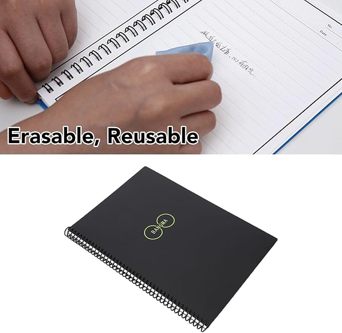 Reusable Smart Notebook, Spiral Binding Water Proof Cover with 30 Sheets Horizontal Line Dot Pages, Notebook Office Products for Note Taking Brainstorming
