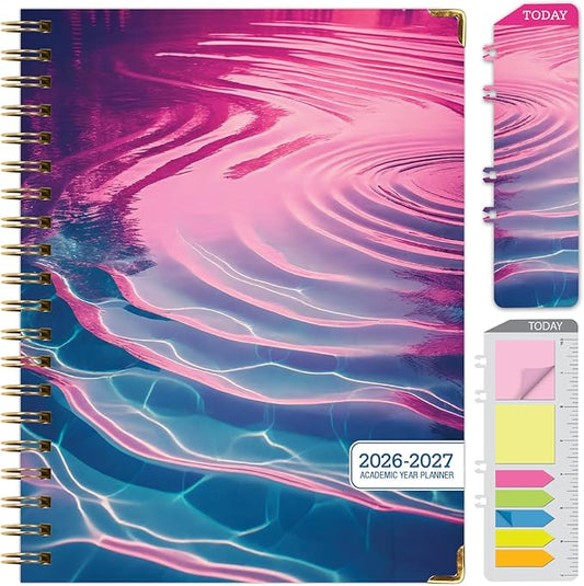 HARDCOVER Academic Year 2026-2027 Planner: 14 Months (May 2026 Through June 2027) 8.5"x 11" Daily Weekly Monthly Planner Yearly Agenda. Bookmark, Pocket Folder and Sticky Note Set (Summer Bliss)