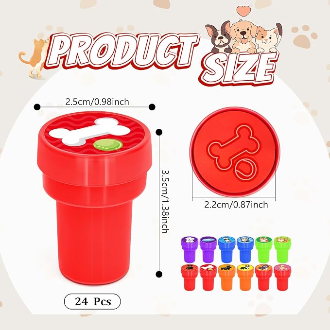 Cinrobiye 24 Pcs Dog Stampers Party Favor Set, Cute Puppy Stamps for Kids Birthday Party, Classroom Rewards, Carnival Prizes, Goody Bag Fillers, Dog Lover Party Supplies