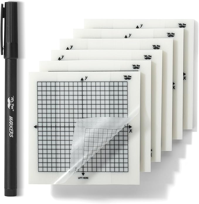 Mr. Pen- Transparent Graph Sticky Notes, 3x3 Inch, 6 Pads, 50 Sheets/Pad, 6 Grid Designs, Square Graph Paper Notes & Fineliner, Waterproof Grid Sticky Note Pads for Math, Study, Journals, Planners