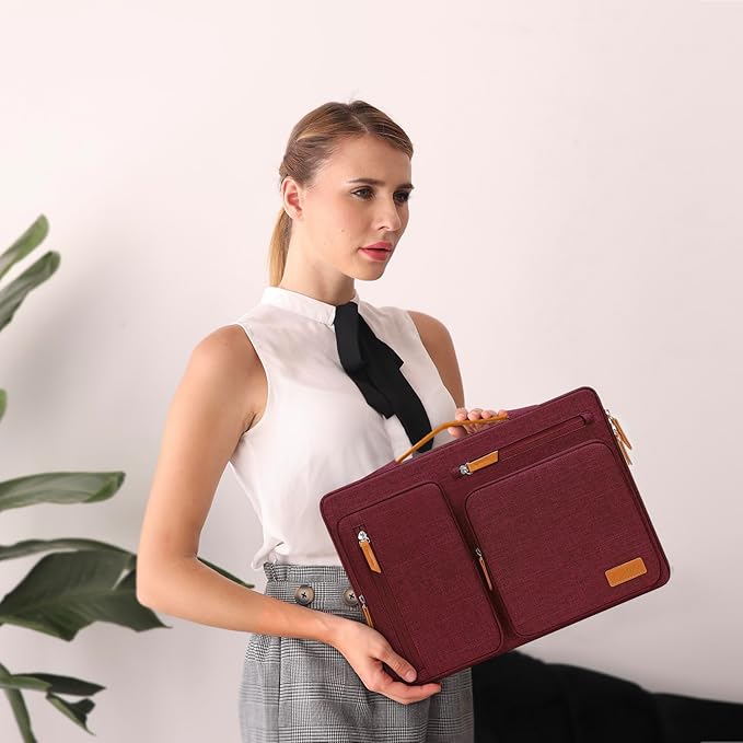 MOSISO 360 Protective Laptop Case 13.3 inch, 13-13.3 inch Laptop Sleeve Compatible with MacBook Air/Pro 13 / Pro 14,HP Dell Acer ASUS,Side Open Carrying Case with 4 Zipper Pockets&Handle, Wine Red