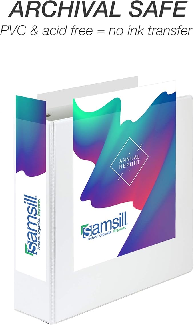 Samsill Durable 3 inch 3 Ring Binder, D Ring Binder, 100% Recycled Chipboard, White