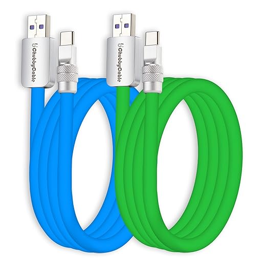 chubbycable Couple Chubby 2 Pack 120W USB C Cable Extra Thick Silicone Fast Charging Cable Compatible with iPhone 17-15 Series iPad Galaxy Series, Blue+Green, USB-A to Type-C, 19.6FT