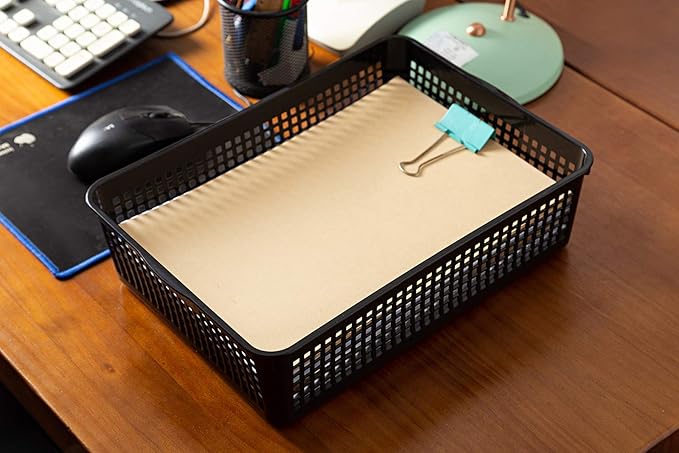 Aebeky A4 Size Plastic Paper Storage Trays,Desktop File Organizer Baskets,6-Packs (Black)