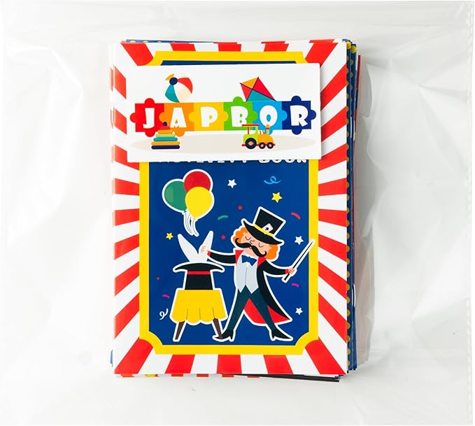 JAPBOR Carnival Activity Coloring Books - 24PCS Mini Circus Carnivals Activities Color Books Bulk for Kids Party Favors, Showman Themed Small Colouring Pages for Birthday Class Drawing Painting Game