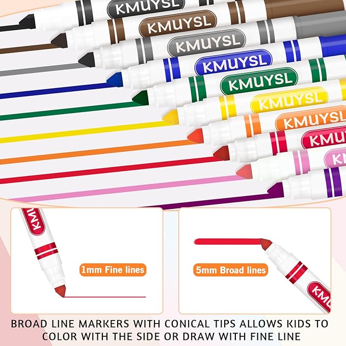 KMUYSL Washable Markers Bulk, 12 Assorted Colors - Broad Line Conical Tip Coloring Markers, School Art Supplies, Back to School Essentials & Teacher Classroom Must Haves (192 Pcs)