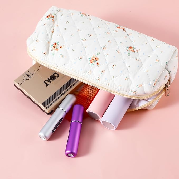 Cute Pencil Case, Aesthetic Flowers Pencil Pouch, Portable Pen Bag Wide Opening, Soft Quilted Pencil Pouch Organizer with Zipper for Office College Storage Makeup Pouch