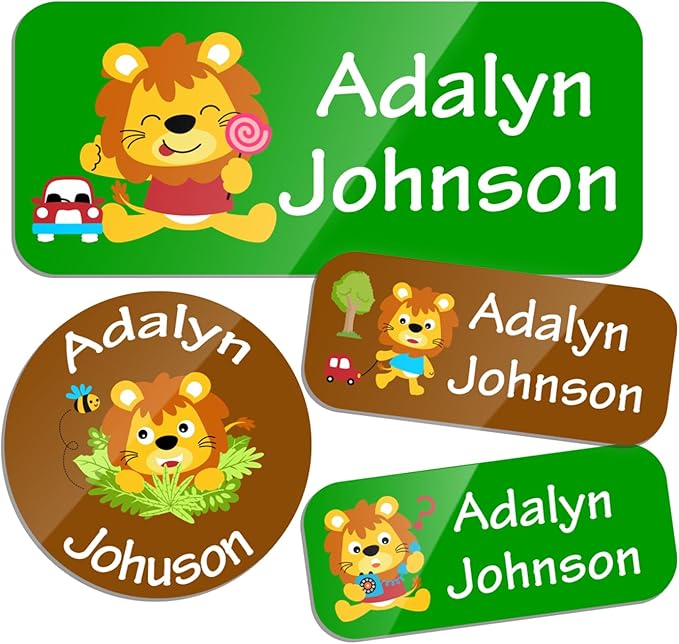 Custom Personalized Name Labels for Kids-(200-1000Labels) Waterproof Name Stickers Tags for School&Daycare,Clothing Tags,Washable&Durable Labels for Lunch Boxes, Bottles,Toys&GEA (Lion)