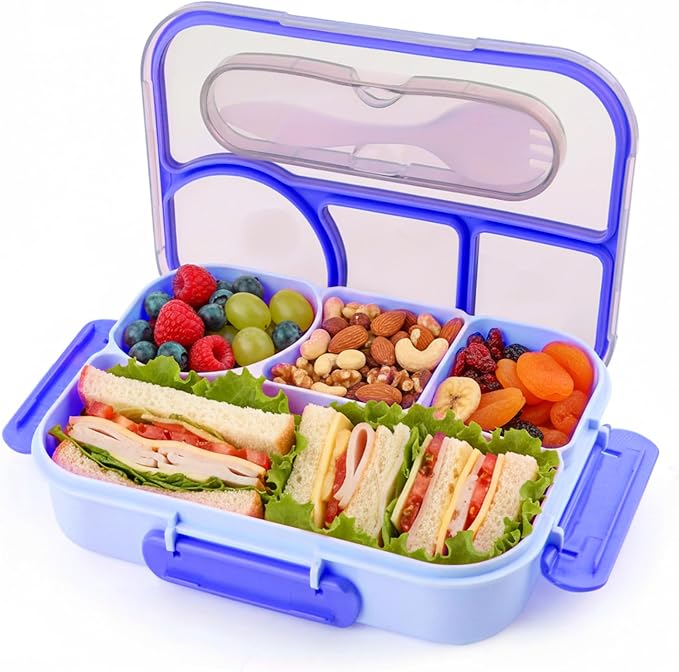 Bento Box for Adults, 4 Compartments Lunch Box, Lunch Containers, Blue