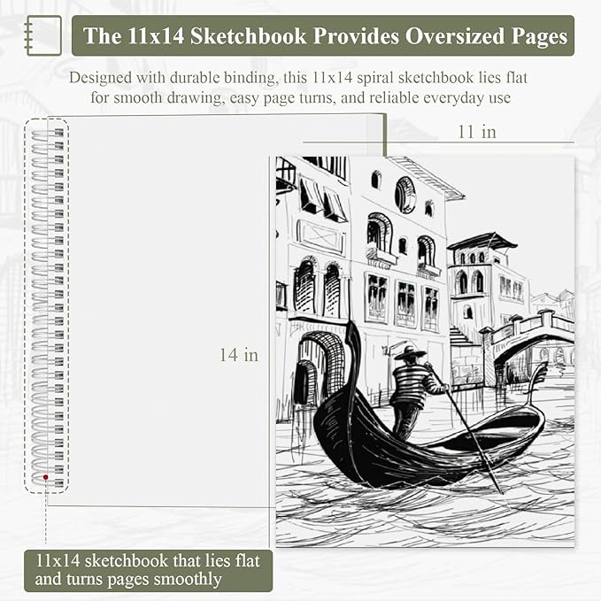SuFly 11x14 Sketchbook, 100 Sheets Hardcover Sketch Book, 68lb/100gsm Artist Paper, Drawing Books for Teens & Art Gifts.