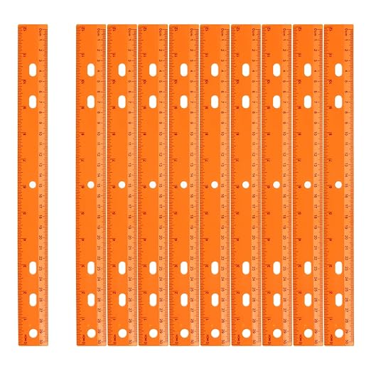 HARFINGTON 12pcs Plastic Rulers 12" (30cm) Clear Straight Ruler Measuring Tool Inches and Centimeters with Hole for Home Office Classrooms Drafting, Orange