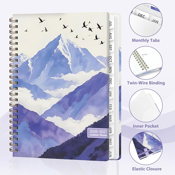 Planner 2026-2027, Weekly and Monthly Academic Year Calendar Planner, July 2026 - June 2027, Daily Agenda Book for Office School Supplies, A5(6.3'' x 8.5'')