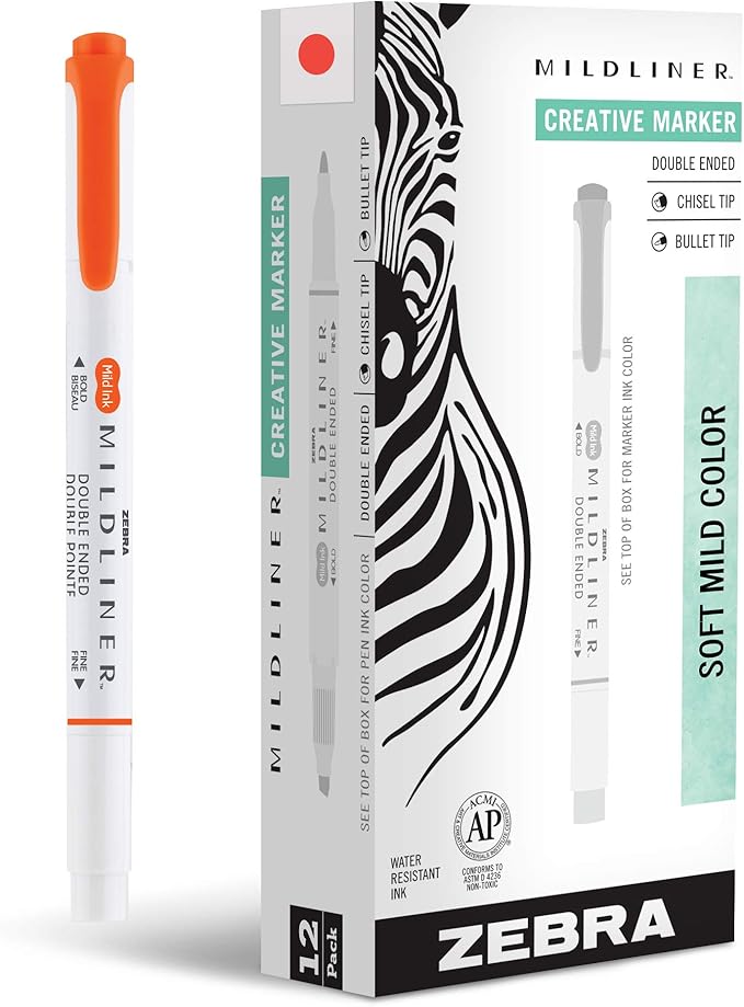 Zebra Pen Mildliner Dual-Tip Highlighters, Broad and Fine Tips, Ideal for Bible Highlighting, No Bleed, School Supplies, Teacher Supplies, and Office Supplies, Mild Marigold Ink, 12-Pack (78490upc)