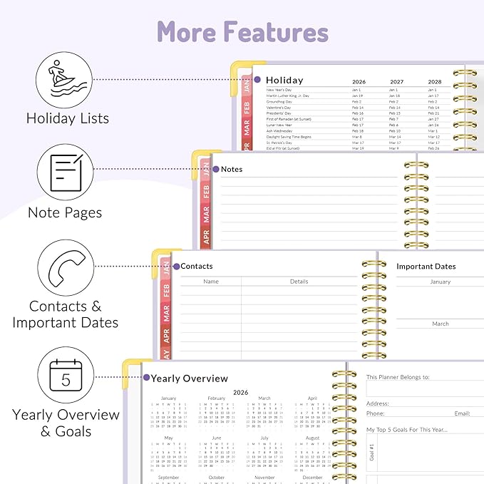 2026 Planner, Forvencer Calendar Planner Weekly and Monthly, Jan 2026-Dec 2026, 8.5" X 11", Hardcover Agenda Book, Daily Journal Organizer with Inner Pocket, Notebook for Office School, A4, Purple
