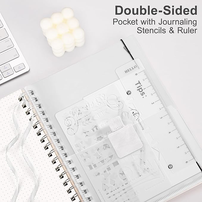 RETTACY Dotted Journal Notebook, 300 Pages, B5 Medium Size (7.4'' × 10''), 100 GSM Thick Paper, Flexible Plastic Cover, Spiral-bound, for Journaling, Planning, Tracking (Transparent)