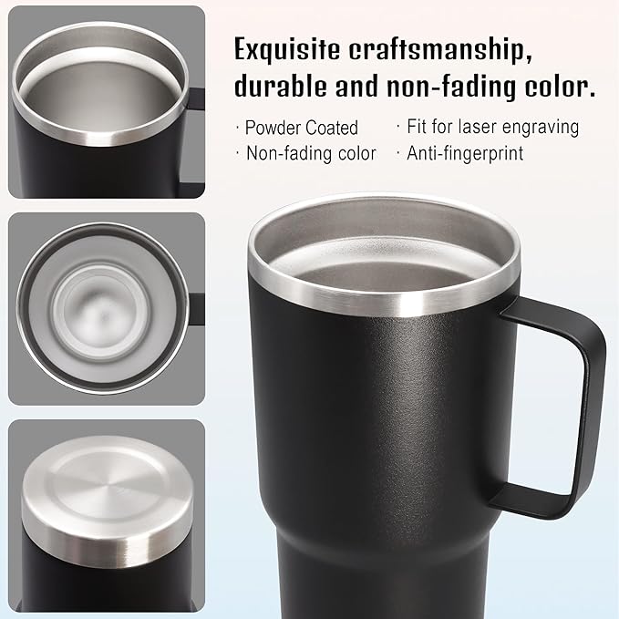 20 oz Tumbler with Handle and Lid, Stainless Steel Tumbler Insulated Travel Coffee Mug, Spill Proof Double Wall Vacuum Tumbler Cup Keep Drink Hot & Cold, Black, 12 Pack