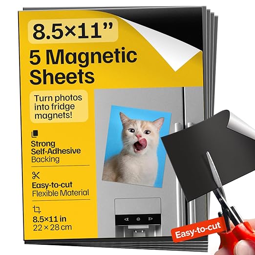 Strong Self-Stick Adhesive Magnetic Sheets 5 Pcs (8.5"x11"/22x28cm) – Magnetic Paper for Photo, Magnet Stickers, Labels, Science Education Magnets, Teacher Must Have, Whiteboards, Office