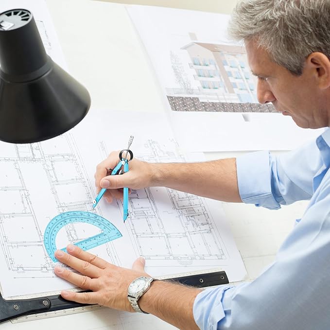 EBOOT Student Geometry Math Set, Metal Drawing Compass and 6 Inch Clear Swing Arm Protractors 180 Degree Math Protractor(Blue and Blue)