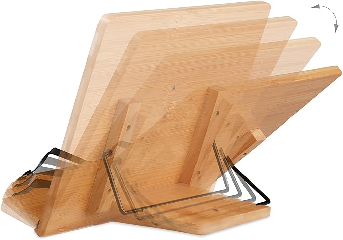 Relaxdays Bamboo Reading Stand 4 Tilt Angles Folding Book Shelf H x W 19 x 28 cm for Books & Tablets Natural