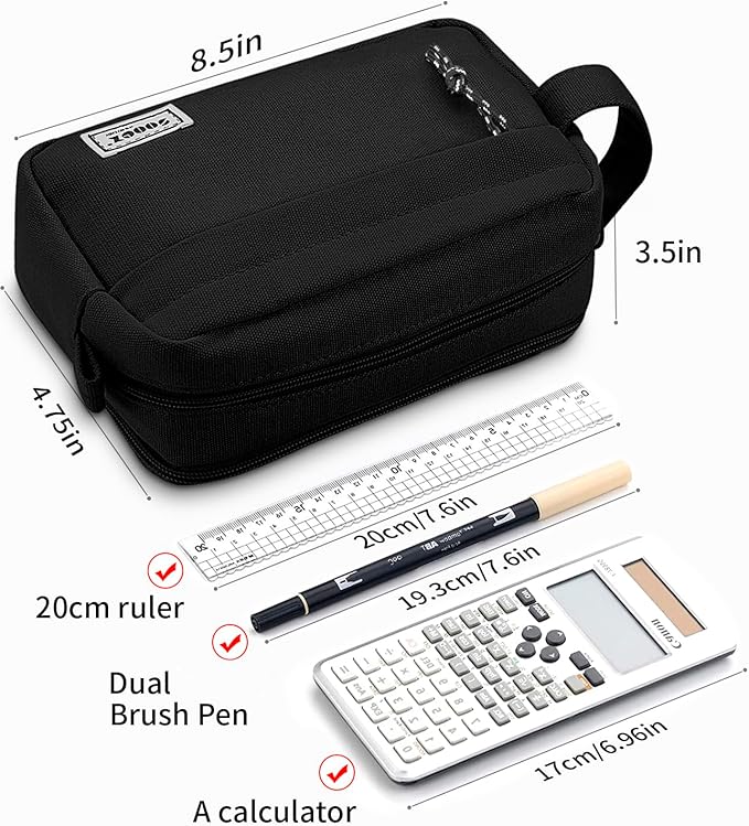 Sooez Big Capacity Pencil Case, Upgraded Canvas Pencil Pouch Large Pencil Bag Organizer, Separate Compartments Easy Grip Handle, Aesthetic Supply for School Teens Adults, Pink Pen Case