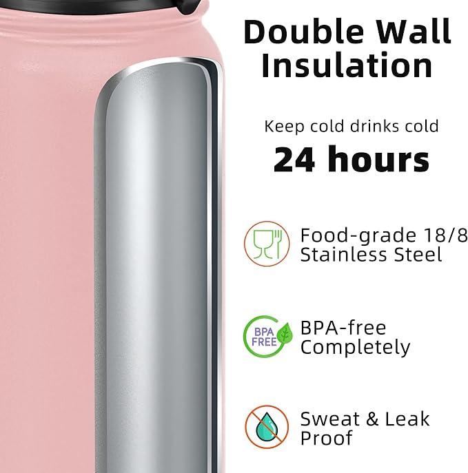 Fanhaw 20 Oz Kids Insulated Stainless Steel Water Bottle with Straw Lid, Leakproof & Anti-Dust Everyday Use Bottle for School, Women & Men, Back to School Essentials (Pink)