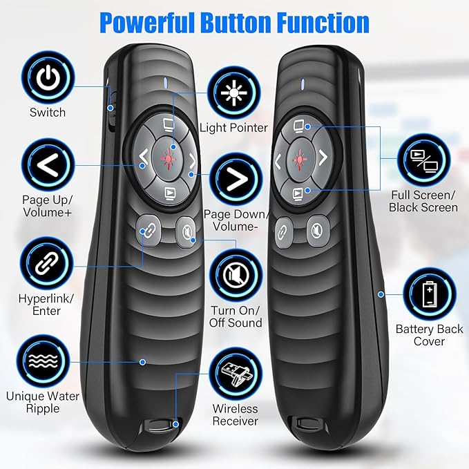 2-in-1 USB TYPE-C Presentation Clicker wireless Presenter Remote Clicker, Powerpoint Clicker Slide Advancer, Clicker for Powerpoint Presentations with Volume Control, Presentation Clicker for Computer