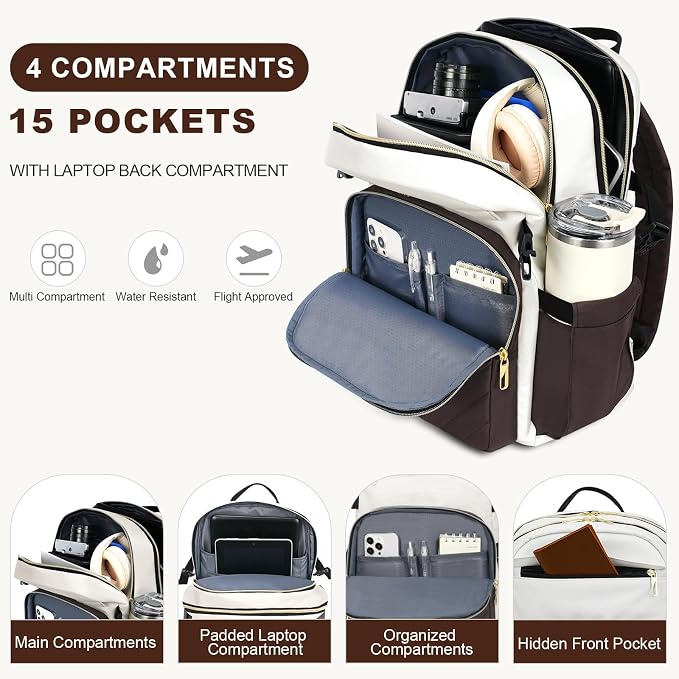 VANKEAN 15.6 Inch Laptop Backpack for Women Large Capacity | Waterproof Backpacks Stylish Travel Bags Casual Daypacks for College, Business