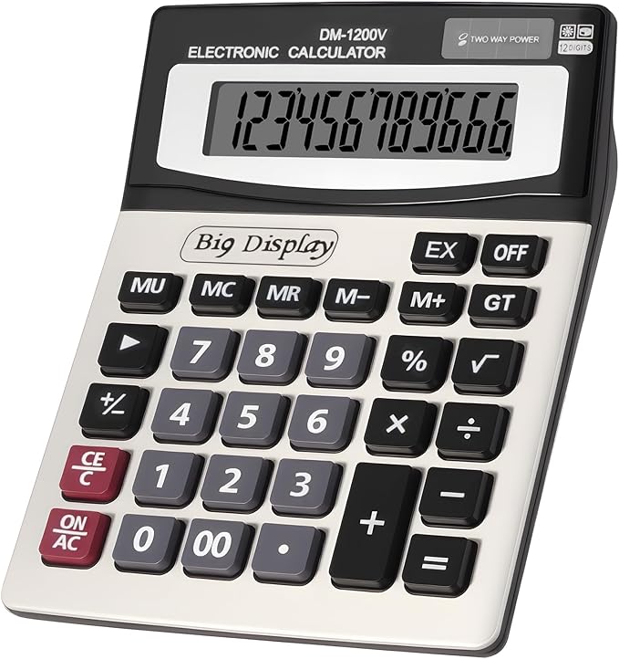 Desk Calculator, Extra Large 4in LCD Display, 12 Digits, Solar & Battery Dual Power, Calculators Desktop With Big Buttons, Auto Shut-off, Calculator for Office School Home Business Basic Black