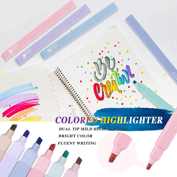 Chinco 12 Pieces Aesthetic Bible Highlighters and Pens | Cream Pastel Set, No Bleed with Chisel Tip Pastel Markers, Multicolor Kawaii Stationery, Office School Supplies