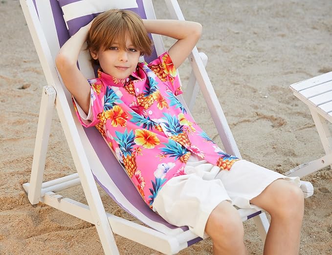 Enlifety 2-10T Kids Hawaiian Shirt Boys Short Sleeve Button Down Shirts Hawaii Summer Casual Blouse