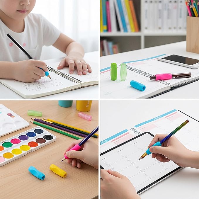 16 Pcs Silicone Pen Grips Set, Soft Ergonomic Pencil Grippers, Flexible Pure Color Ambidextrous Writing Aid for Adults Handwriting Drawing Stylus (1.6inch)