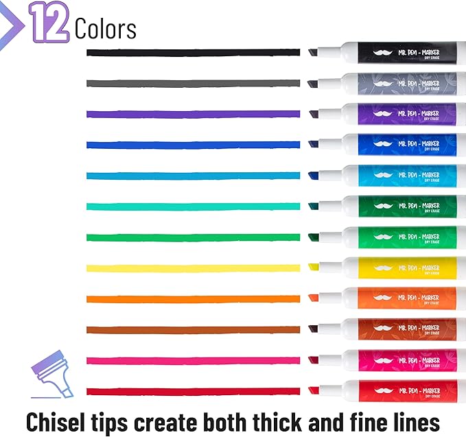 Mr. Pen- Dry Erase Markers, 52 Pack, Assorted Colors, Low Odor Ink, Chisel Tip, Bulk White Board Markers Dry Erase, Ideal for Classroom, Back to School Supplies, Teachers, Office, Whiteboard & Home