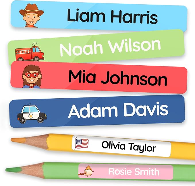 TagBuddy® Personalized Name Labels for Kids Pencils [240pcs] – Waterproof Custom Stickers for School & Daycare – Pencil Name Stickers – Stick On Name Labels for Children Pens (1.8”x0.3”)