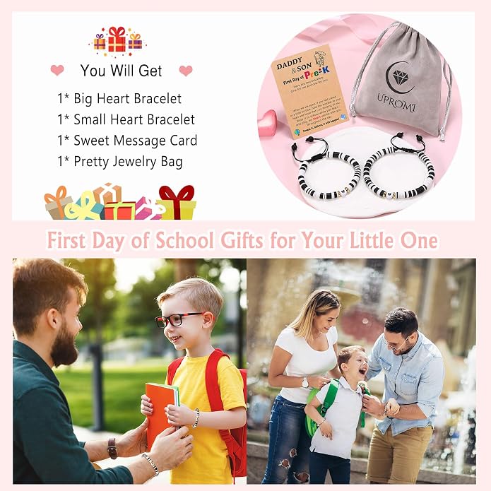 UPROMI First Day of Preschool/Kindergarten/1st Grade/2nd Grade/School Gift, Back to School Bracelet Mommy and Me Dad and Son