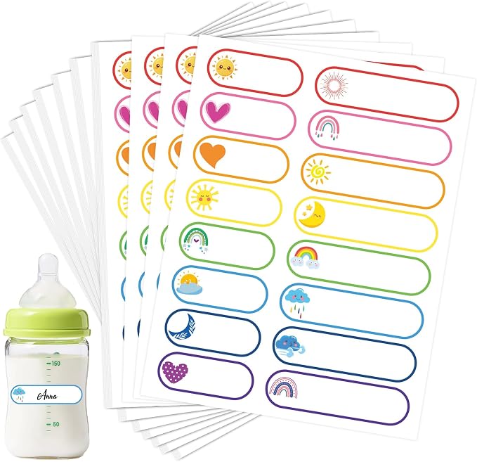 608PCS Daycare Labels, Bottle Name Labels for Kids (Weather) | Waterproof Labels for Bottles | Baby Name Label | Nursery and Preschool Essentials