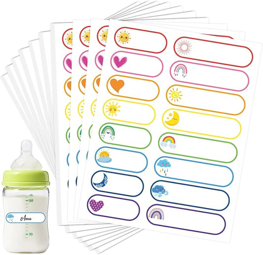 608PCS Daycare Labels, Bottle Name Labels for Kids (Weather) | Waterproof Labels for Bottles | Baby Name Label | Nursery and Preschool Essentials