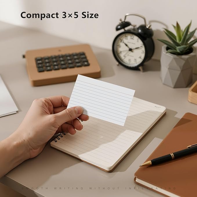 250 Count Index Cards 3 x 5 Inch, Thick White Lined Note Cards Portable Ruled Flash Cards Perfect for Studying and Organizing, Note Taking Study Flashcards for Home, School and Office