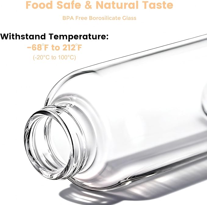 Mrsdry 18 oz Glass Water Bottles with Lids & Silicone Sleeves, 4-Pack | BPA Free, Leak-Proof Reusable Glass Drinking Bottles with Stainless Steel Airtight Cap for Juicing, Dishwasher Safe, Non-Slip