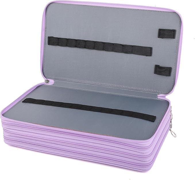 Vomgomfom 300 Slots Marker Bag, 4-Layer Zipper Portable Art Supply Organizer, PU Leather Large Capacity Marker Case Holds 100 Markers or 300 Colored Pencils with Handle (Purple)