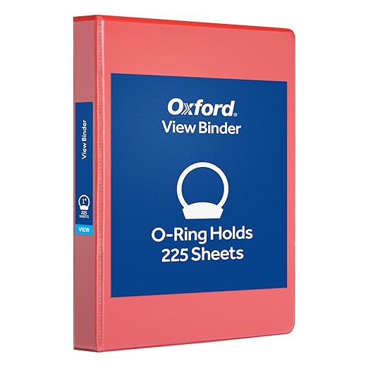 Oxford 1 Inch Binder, Durable 3 Ring 1 Inch with View Cover, XtraLife Hinge, Non-Stick PVC-Free, Red, 225-Sheet Capacity, Single Binder (1017671)