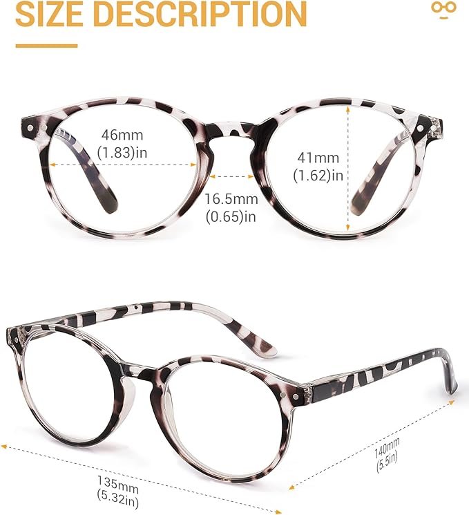 JOLISU 5 Pack Reading Glasses For Women/Men-Blue Light Blocking Computer Reader w/Round Frame - Retro Clear Lens Fake Eyeglasses（3.5）