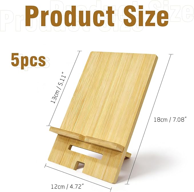 5 Pcs Bamboo Book Stand for Display Natural Easel Book Holder for Home Office School Fits CDs Comics Magazines Postcards Albums Artworks Phones(7.1x4.7x5 Inch)