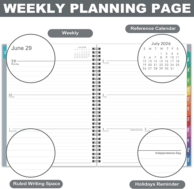 Planner 2026-2027 – 2026-2027 Planner Weekly and Monthly, 9" x 11", Large, July 2026 – June 2027, 12 Monthly Tabs, Strong Twin-Wire Binding, Inner Pocket, Hardcover, Grey