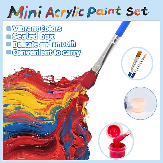 12 Colors Mini Acrylic Paint Set, 30 Pack Washable Paint Strips for Kids & Adults - Includes 60 Brushes, 360 PCS kids Paint Kits for Easter Eggs, Birthday, Classroom Party，school supplies