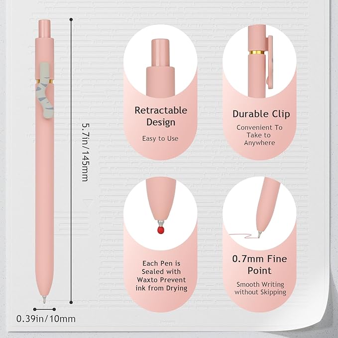 Ddaowanx Gel Pens, 0.7mm Quick Dry Fine Point Smooth Writing Pens, Cute Office School Supplies Gifts for Women (12 Pcs Cat, Multicolor)