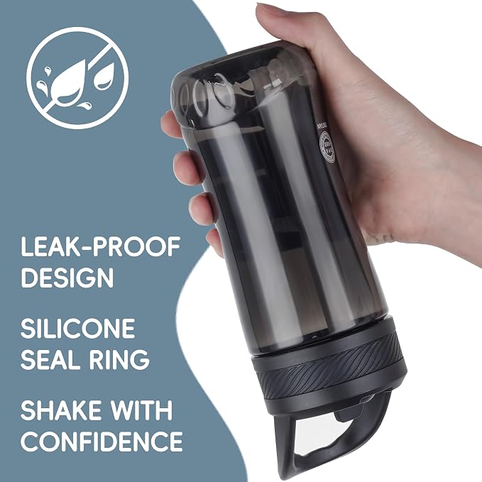 14oz Clear Kids Water Bottle with Straw Lid, BPA-Free Tritan, Measurement Scale, Sturdy Handle Wide Mouth Leak-proof Reusable Plastic Bottle for Boy& Girls, Back to School(Black)