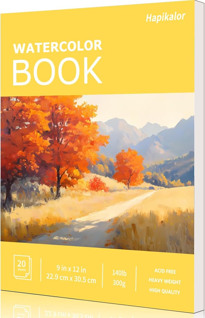 Watercolor Paper Pad 9x12, 140lb/300gsm Cold Press Drawing Paper, 20 Sheets Acid-Free Artist Sketchbook for Wet Media, Gouache & Acrylic, Double Sided Painting Paper (Yellow Cover)