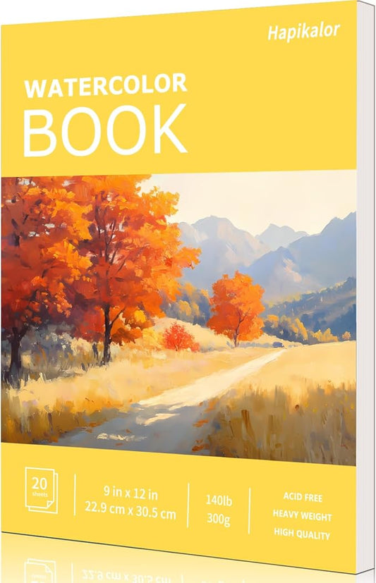 Watercolor Paper Pad 9x12, 140lb/300gsm Cold Press Drawing Paper, 20 Sheets Acid-Free Artist Sketchbook for Wet Media, Gouache & Acrylic, Double Sided Painting Paper (Yellow Cover)