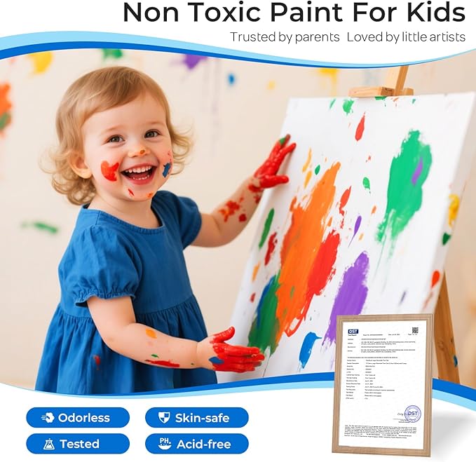 Smallbudi 18 Colors Large Washable Paint Set for Kid (8.45oz,250 ml), Bulk Paint Supplies Non Toxic Children Tempera Paint for Arts & Crafts, DIY, Finger Paint, School Teacher Classroom Must Have